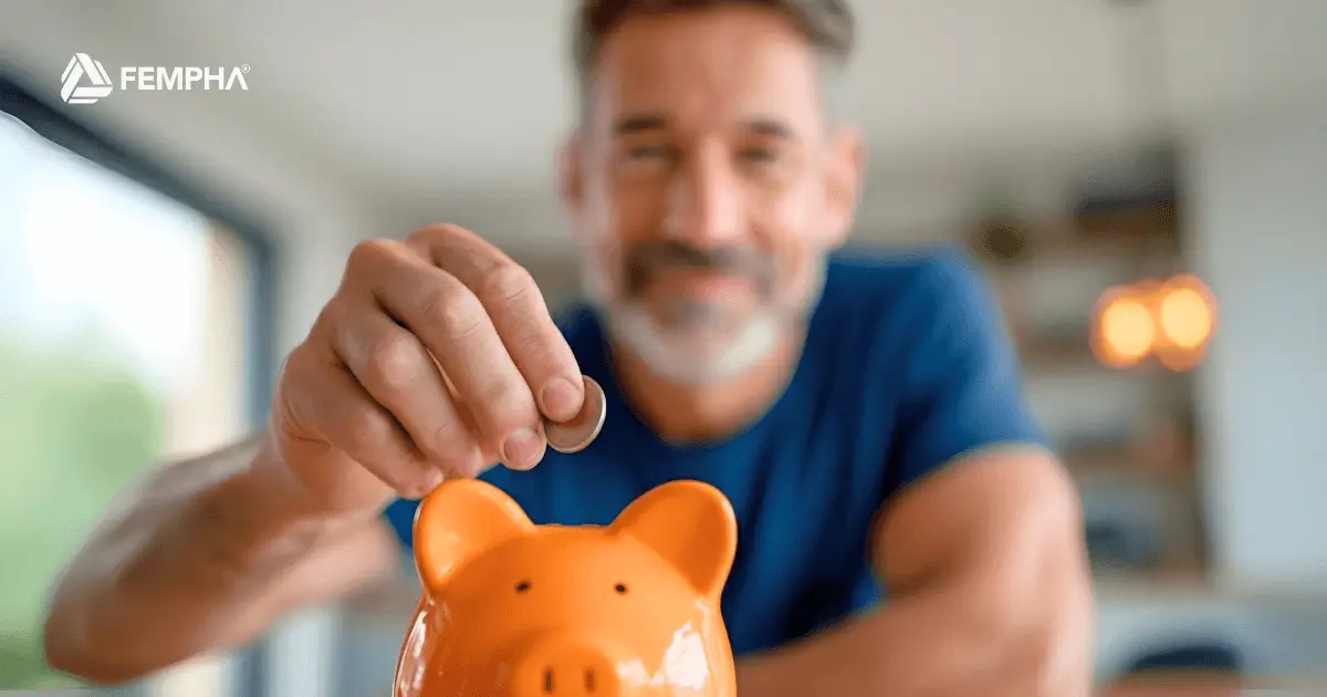 Imagen informativa de Fempha sobre cómo comenzar a ahorrar, destacando los tres tipos de ahorro y los pasos para afiliarse fácilmente.